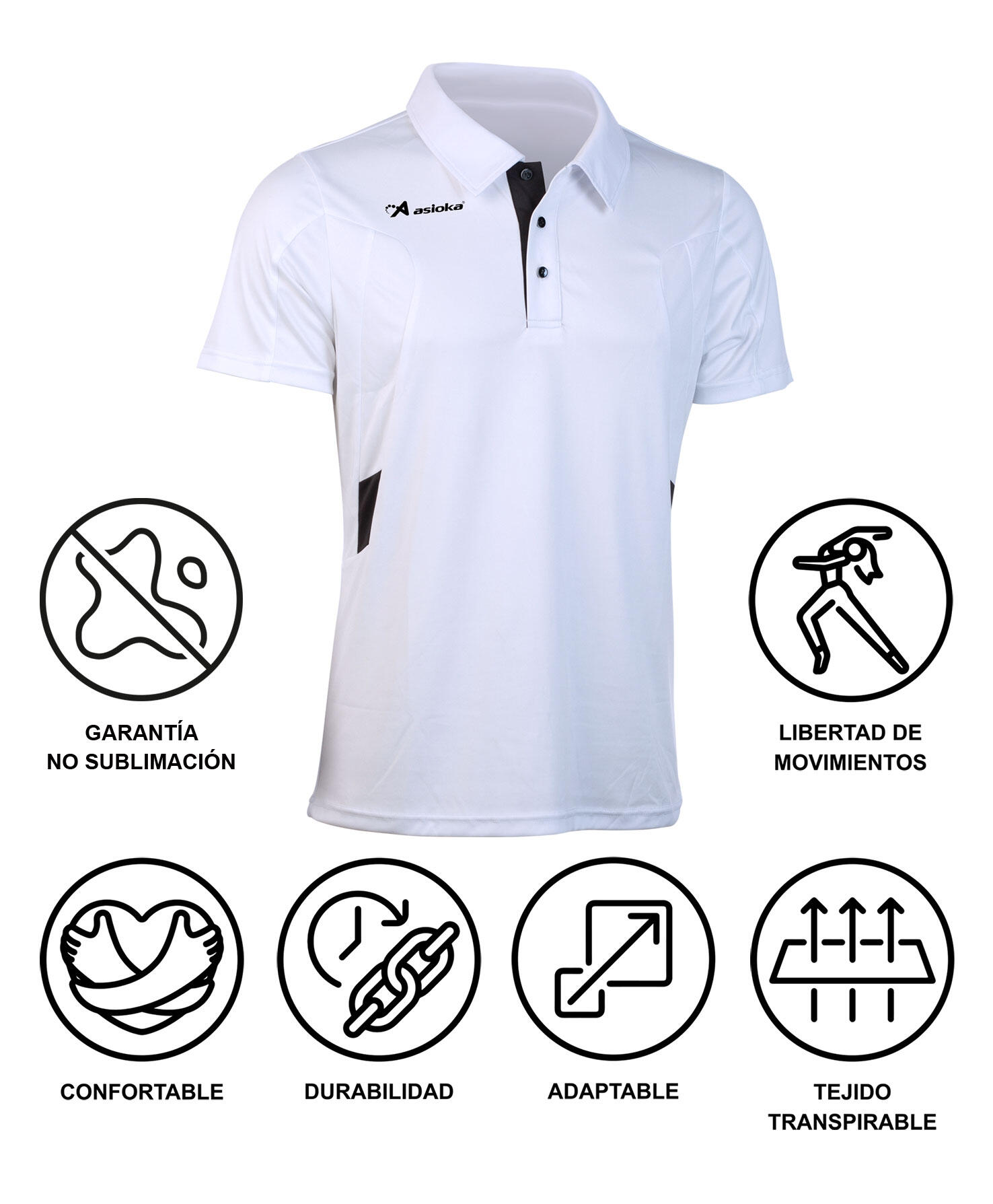 Polo Manga Corta Padel para hombre Asioka BERLÍN Blanco 100% Poliéster 6/7