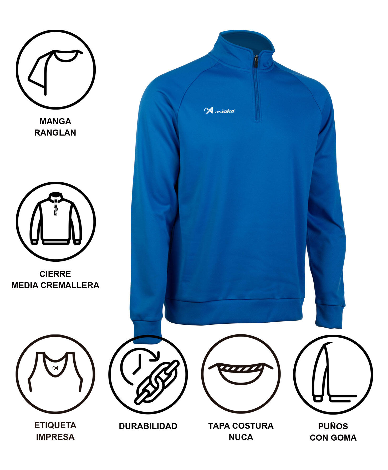 Sudadera de fútbol Adulto 1/2 cremallera Asioka BERLIN royal. 6/7