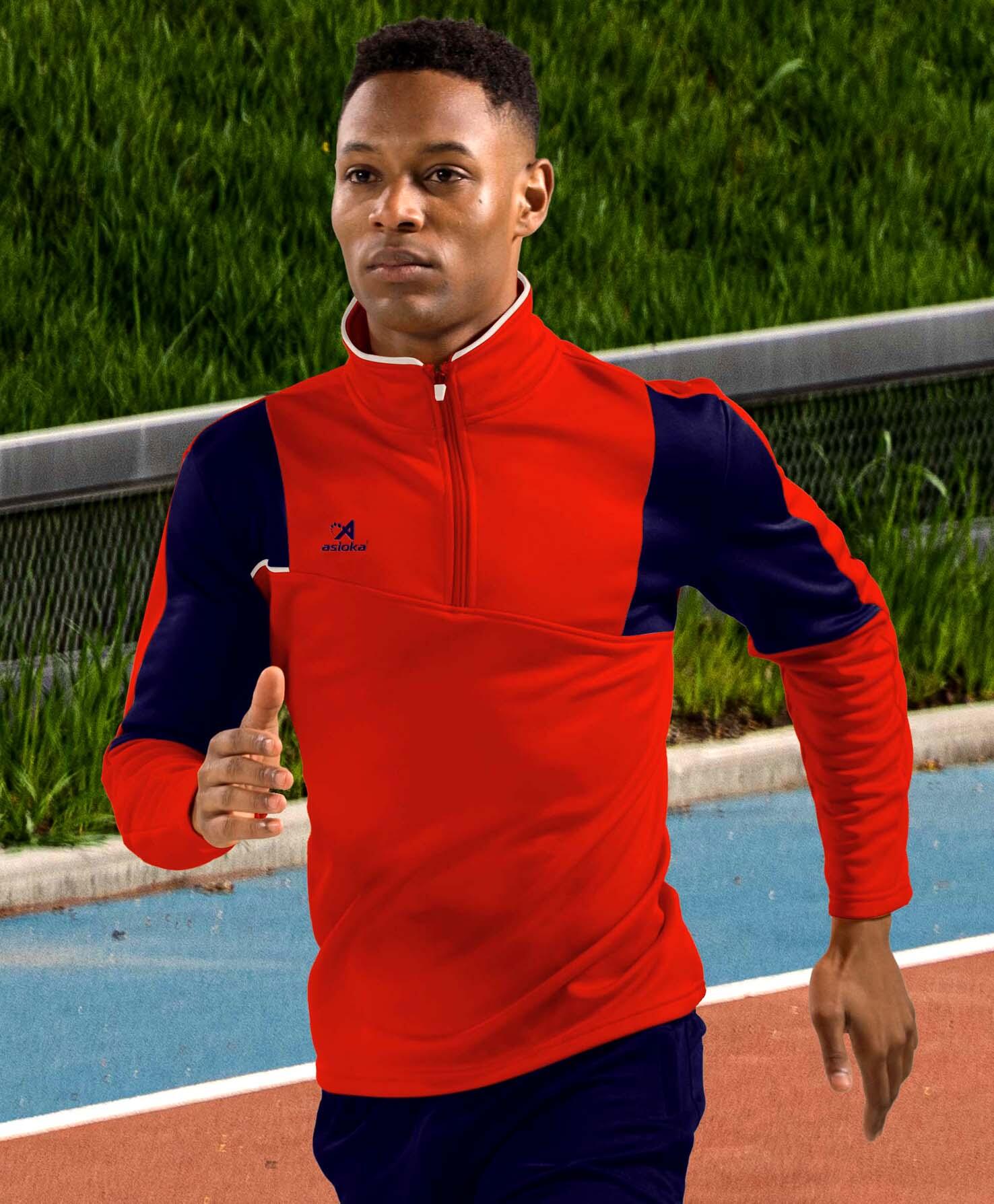 Sudadera de fútbol Adulto 1/2 cremallera Asioka PARIS rojo y marino. 2/6