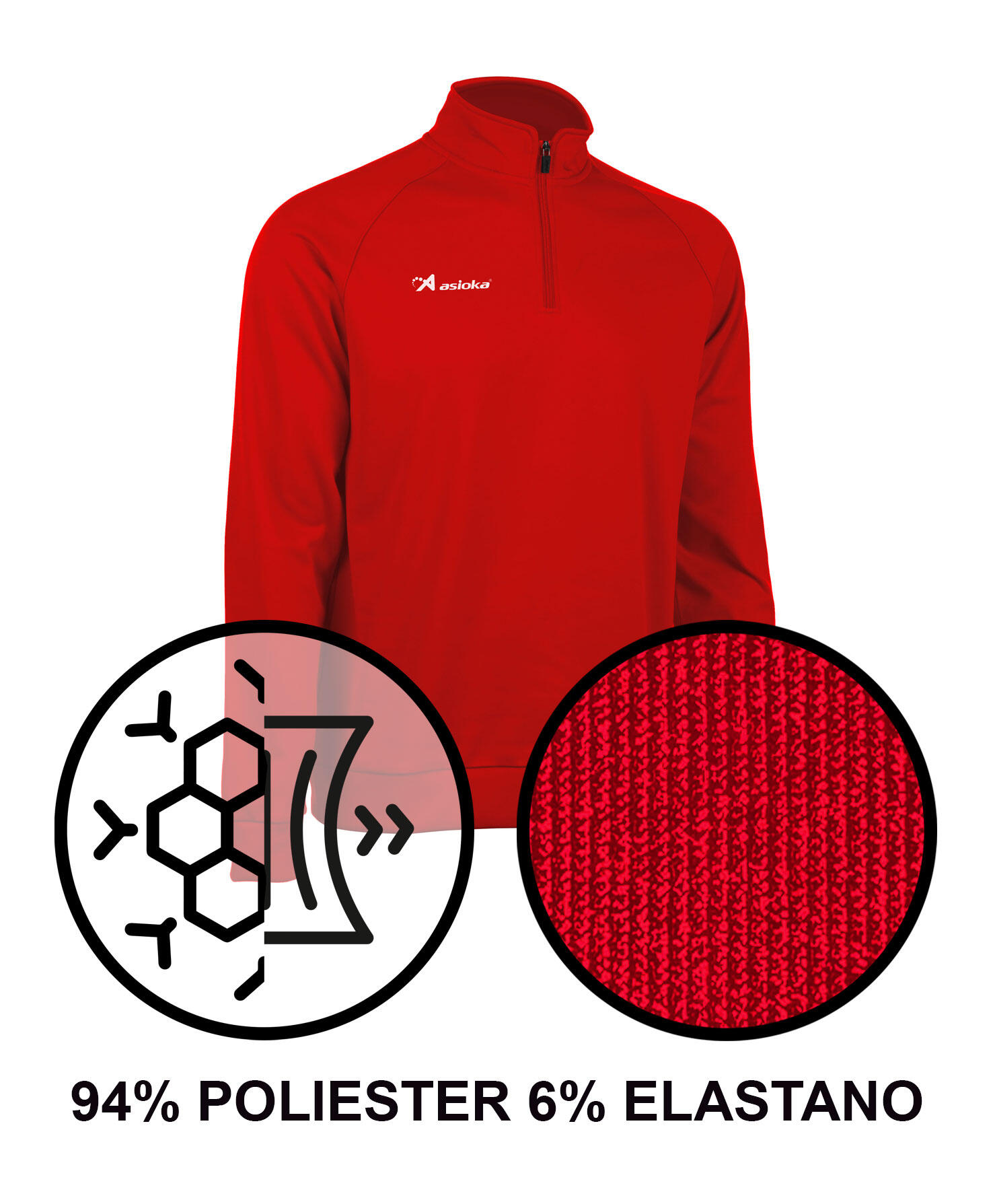 Sweatshirt de futebol para adulto Asioka BERLIN com fecho até meio vermelho. 5/7