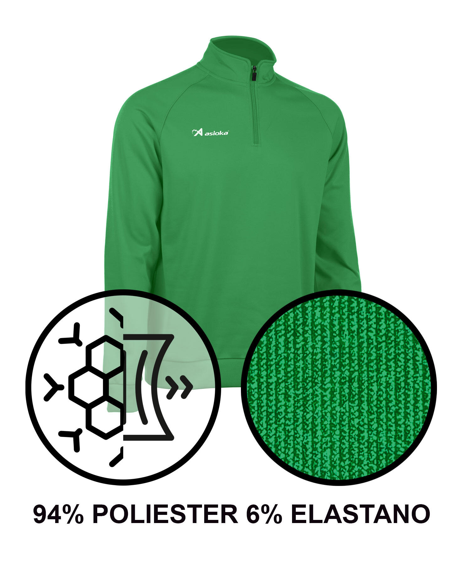 Sudadera de fútbol Adulto 1/2 cremallera Asioka BERLIN Verde. 5/7