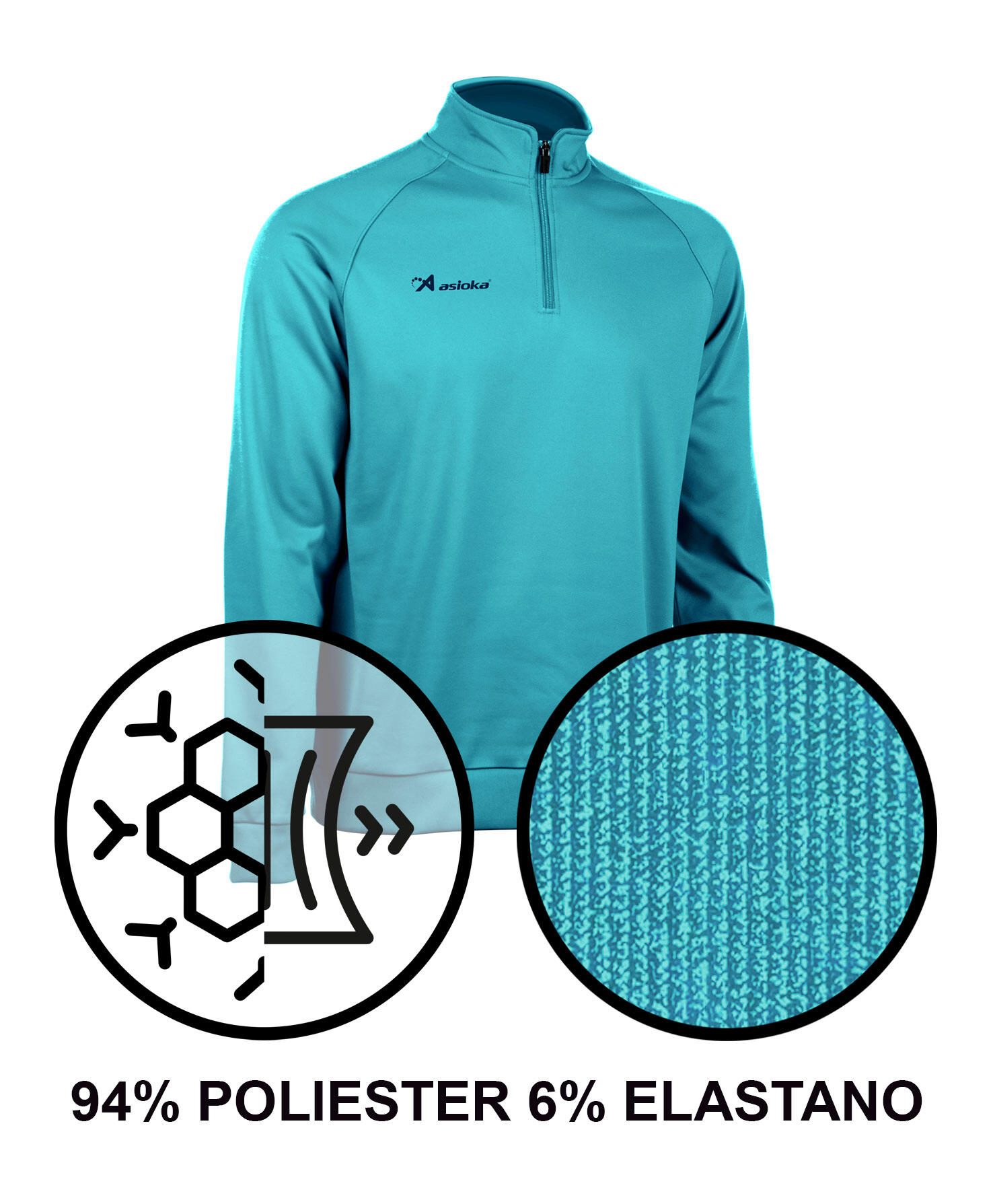 Sudadera de fútbol Adulto 1/2 cremallera Asioka BERLIN Turquesa. 5/7