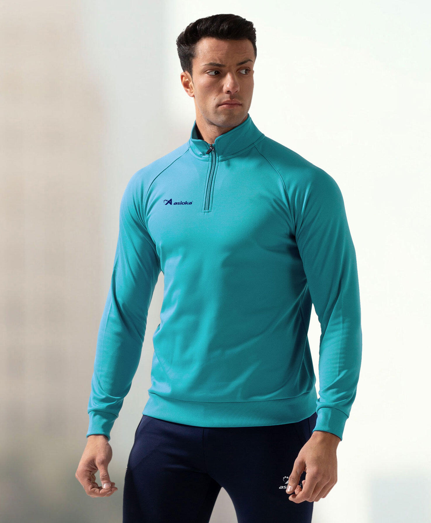 Sudadera de fútbol Adulto 1/2 cremallera Asioka BERLIN Turquesa. 4/7