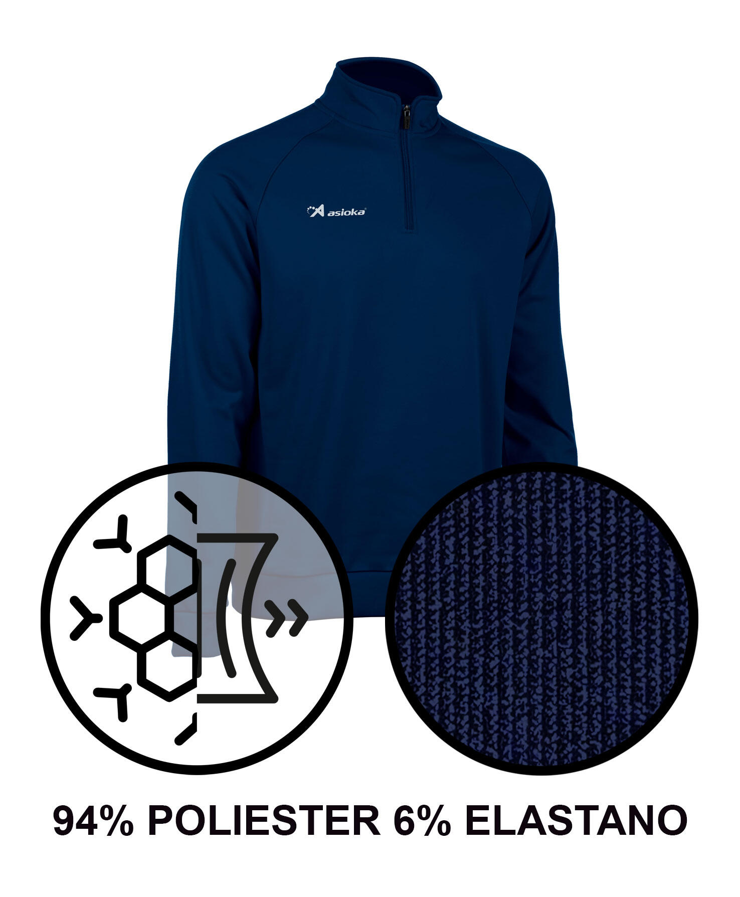 Sudadera de fútbol Adulto 1/2 cremallera Asioka BERLIN marino. 5/7