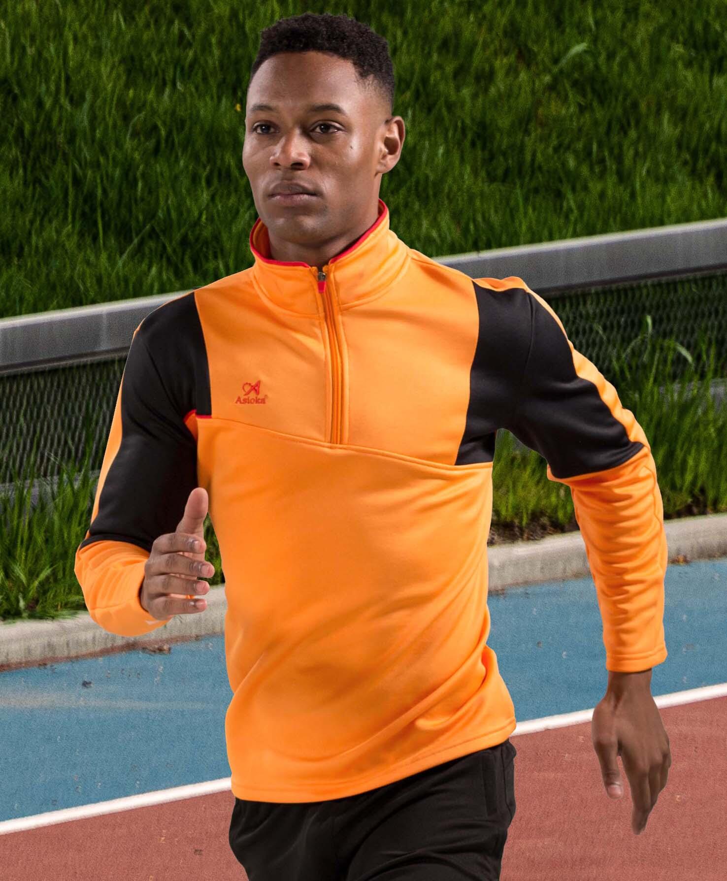 Sudadera de fútbol Adulto 1/2 cremallera Asioka PARIS naranja y negro. 2/6