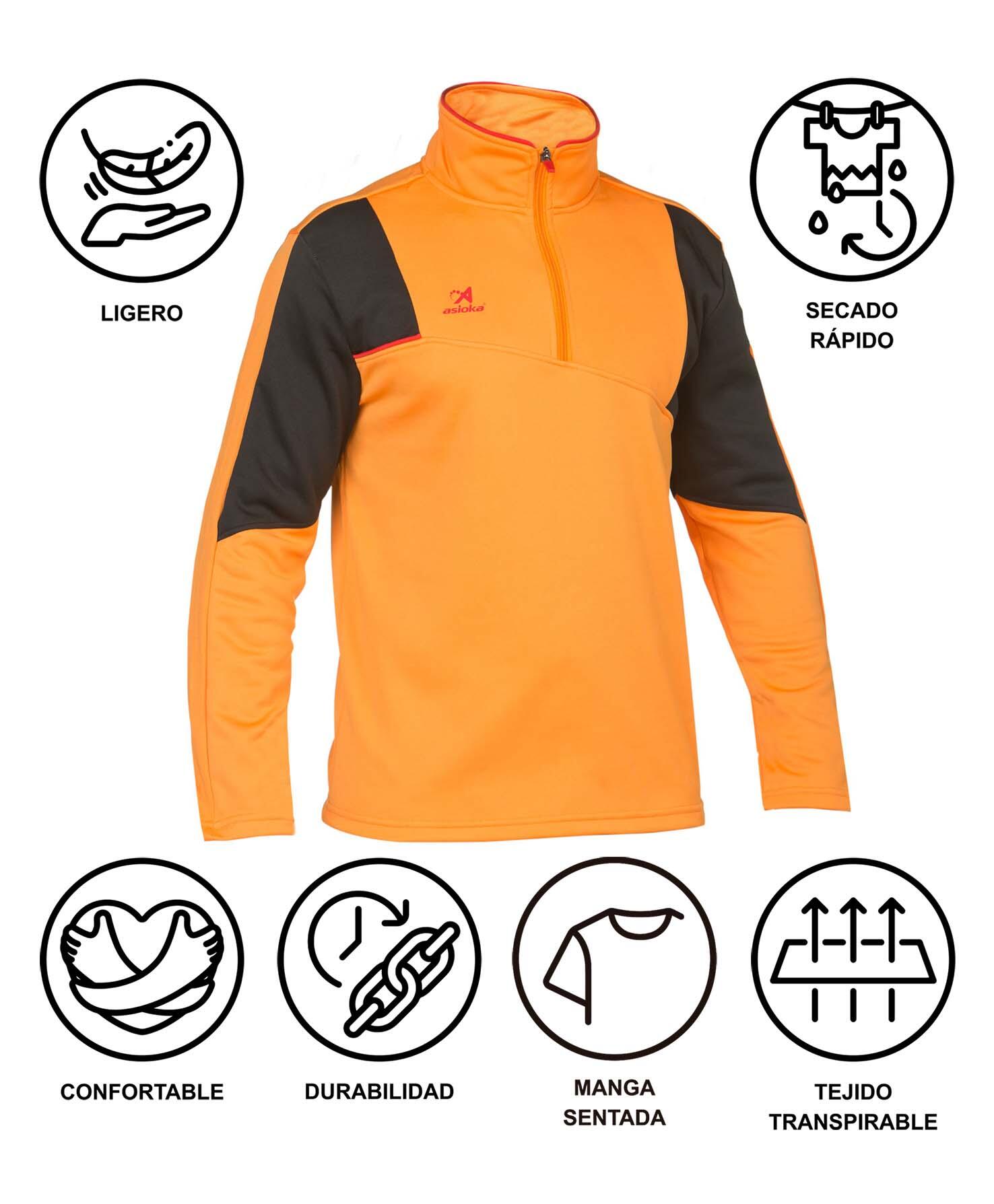 Sudadera de fútbol Adulto 1/2 cremallera Asioka PARIS naranja y negro. 5/6