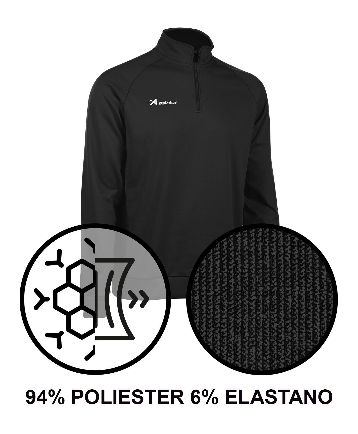 Sudadera de fútbol Adulto 1/2 cremallera Asioka BERLIN negro. 5/7