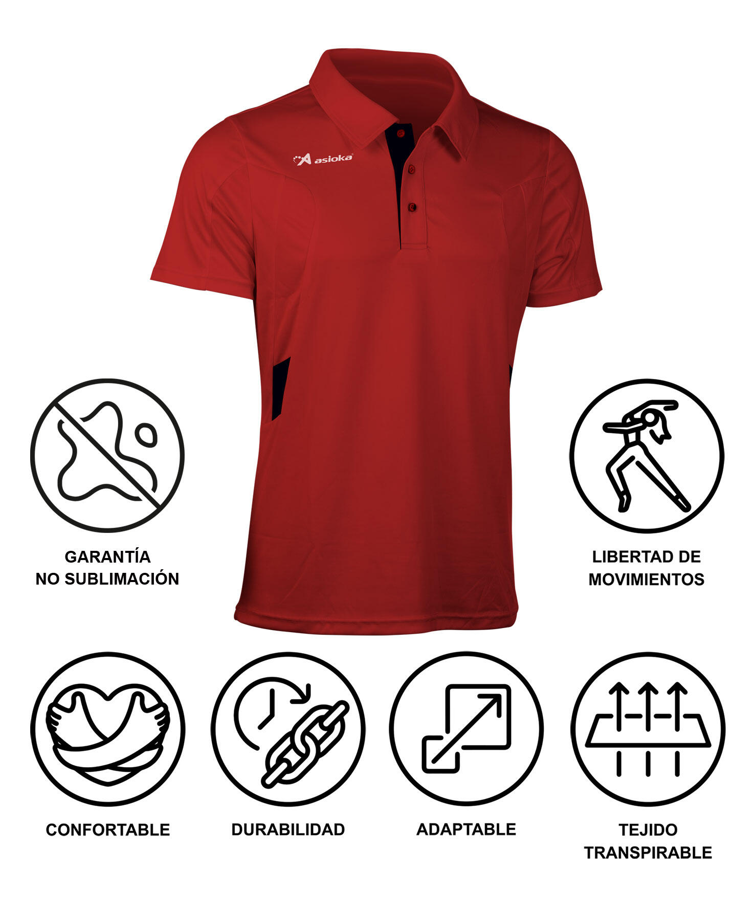 Polo de Homem da Padel Manga Curta Asioka BERLIN Vermelho 100% Poliéster 6/7
