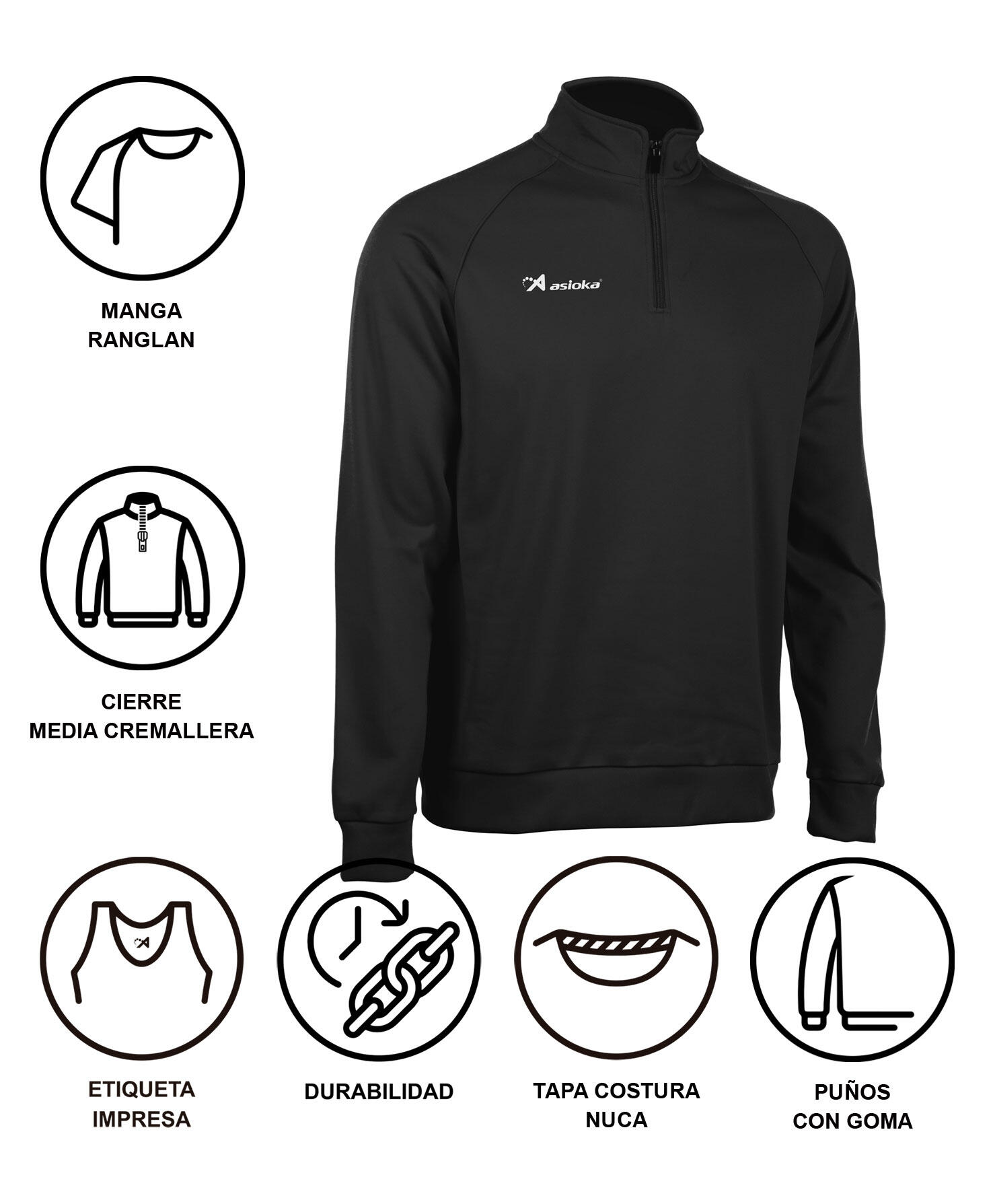 Sudadera de fútbol Adulto 1/2 cremallera Asioka BERLIN negro. 6/7