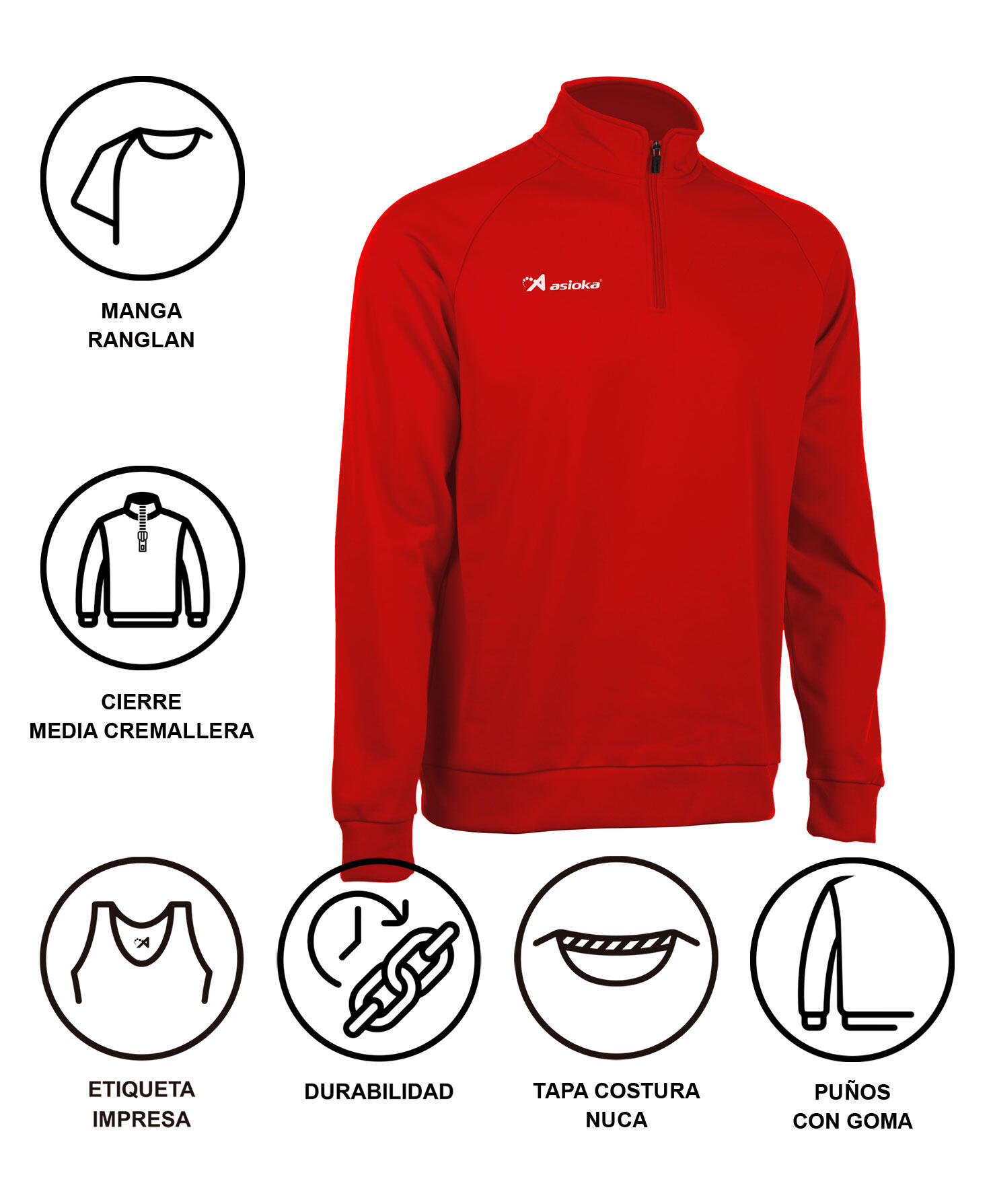 Sweatshirt de futebol para adulto Asioka BERLIN com fecho até meio vermelho. 6/7