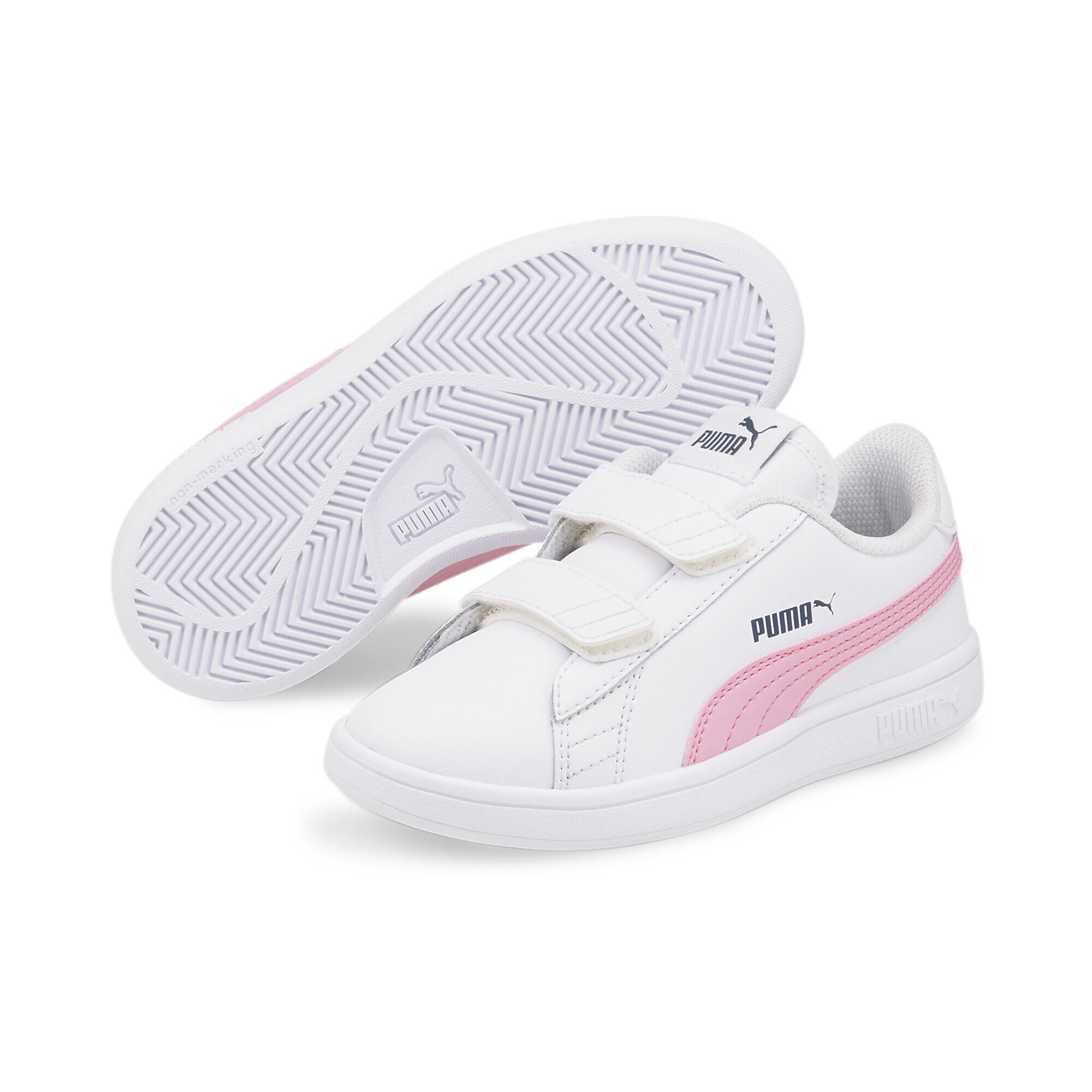Puma - Basket En Cuir Smash V2 Pour Enfant Puma - Baskets - Blanc|rose - Decathlon