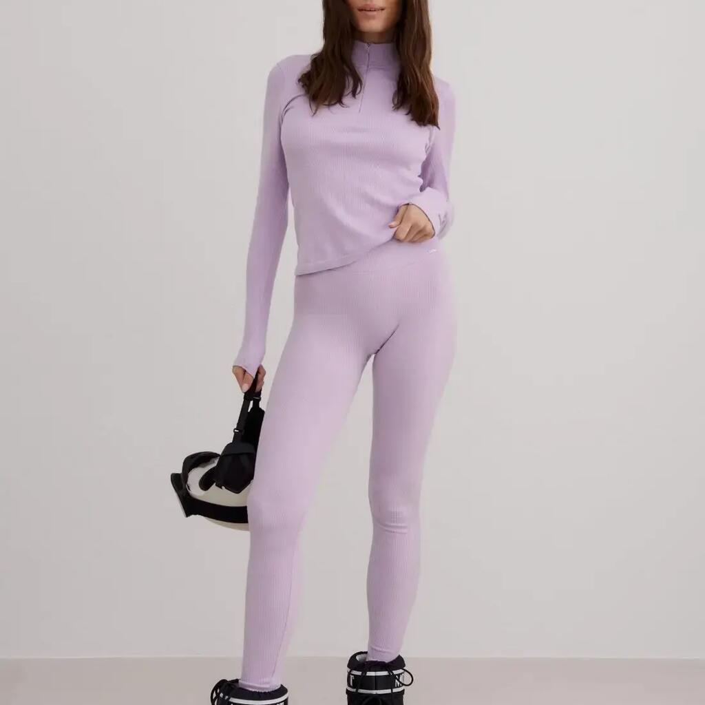 Women's Tights Ribbed Wool High-Waisted Purple