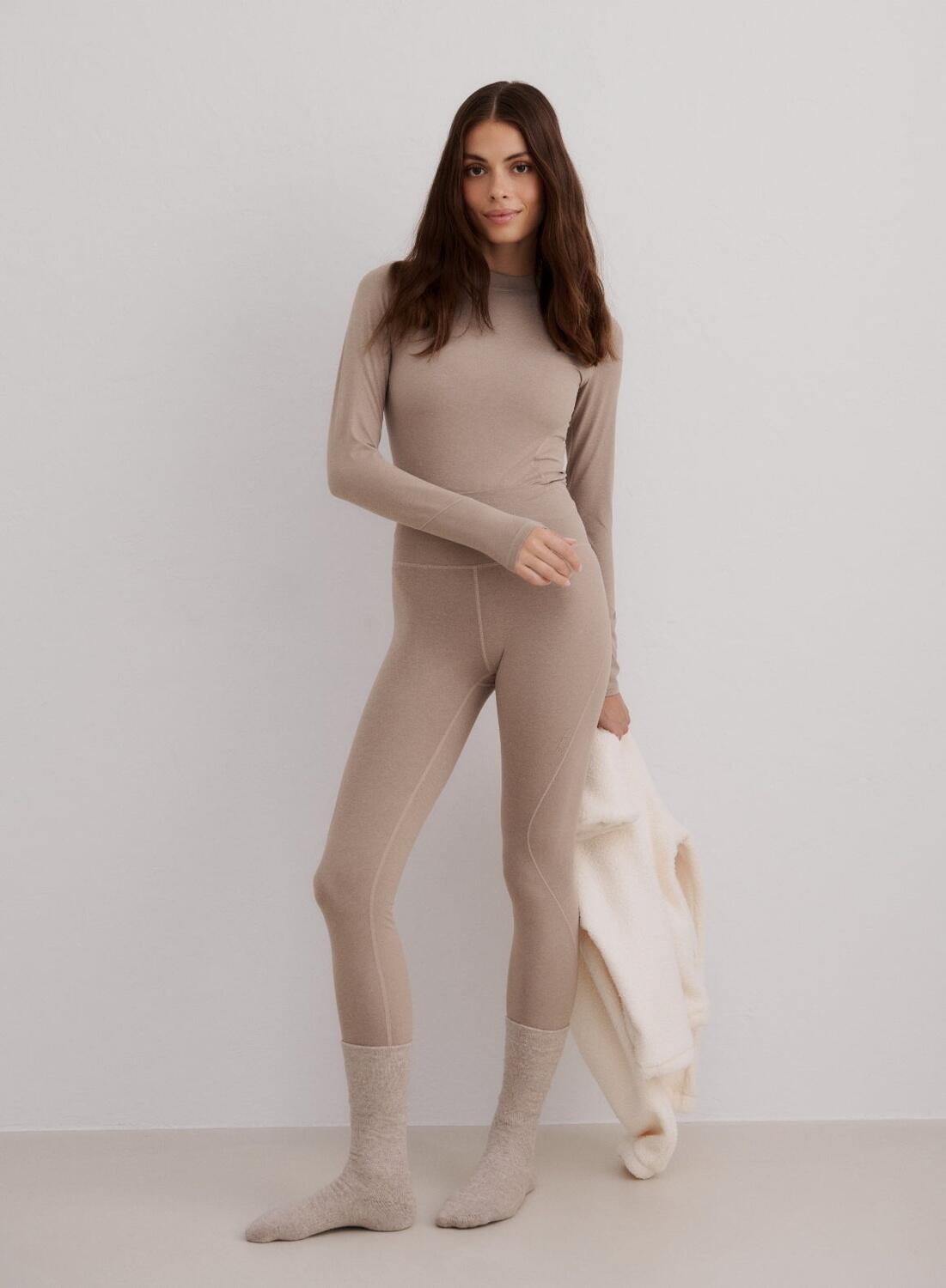 Damskie leginsy wysoki stan odprowadzające wilgoć 4-way stretch Baselayer brąz 2/5