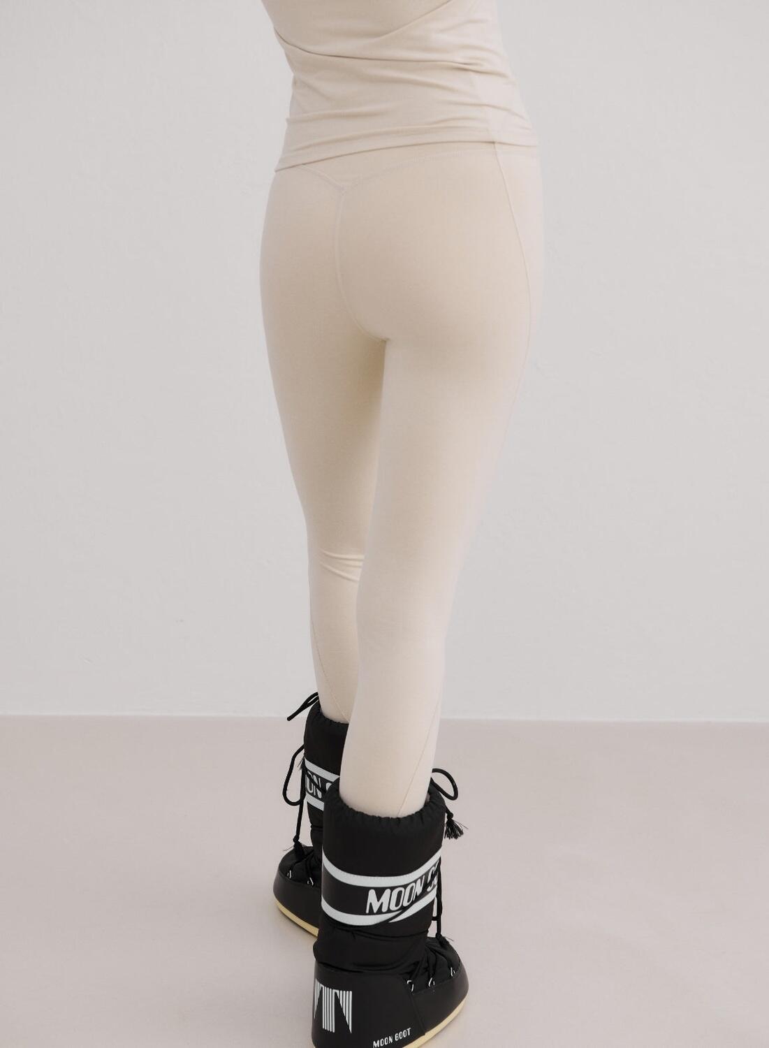 Donna Strato Base Leggings Traspirante Elasticizzata Crema 3/4