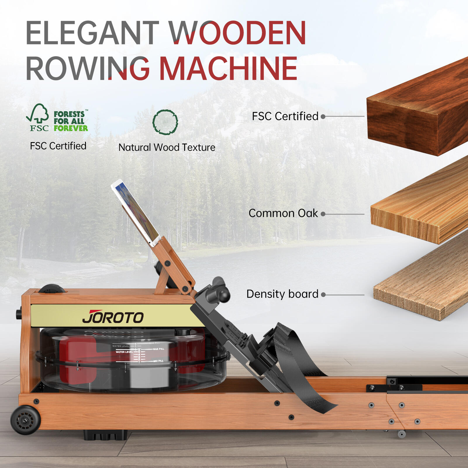 JOROTO Rudergerät für Zuhause aus Eiche, Rudergerät Wasser klappbar mit Bluetoot 3/7