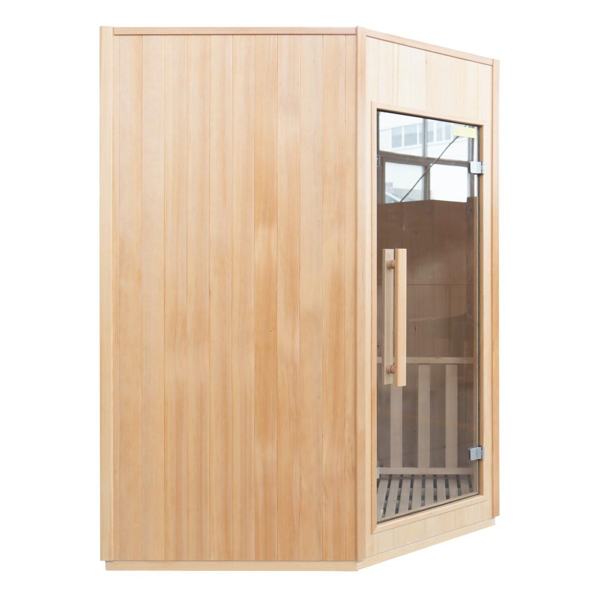 Sauna angular Zen 3/4 lugares em abeto canadense, forno Harvia incluído 3/7