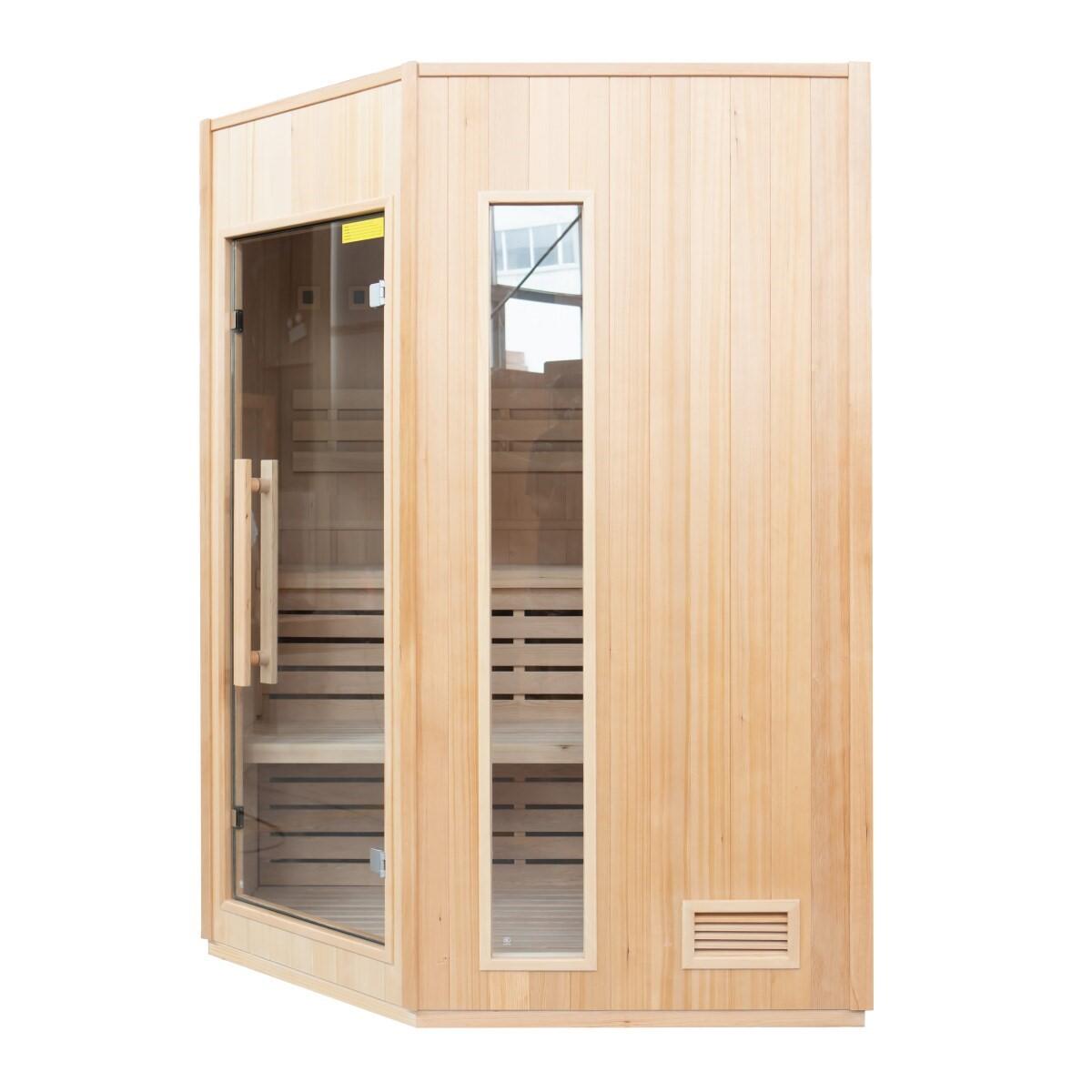 Sauna angular Zen 3/4 lugares em abeto canadense, forno Harvia incluído 4/7