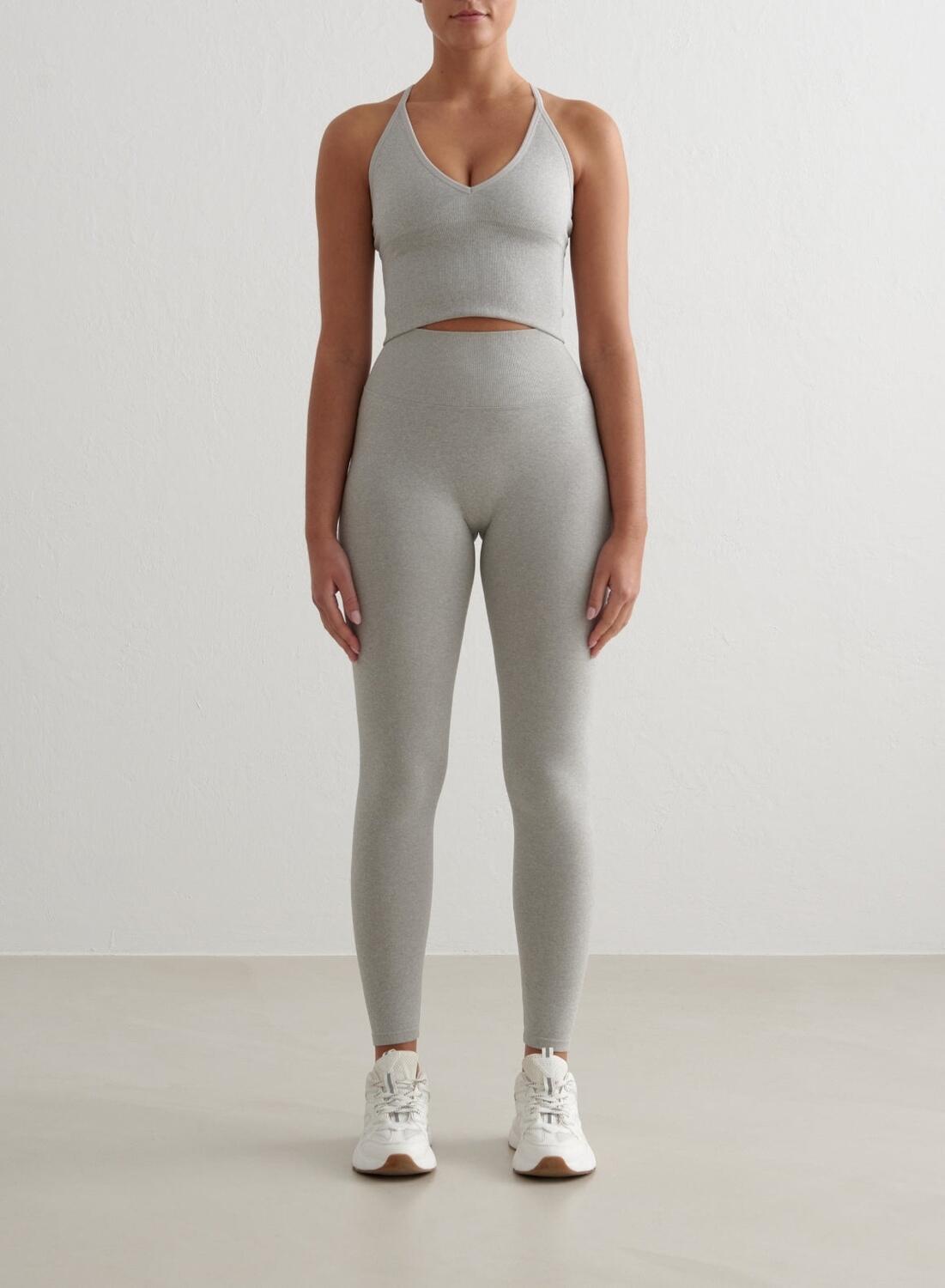 Femme Soutien-gorge de sport Sans Couture Dos Croisé Bralette Gris Mélangé 3/4