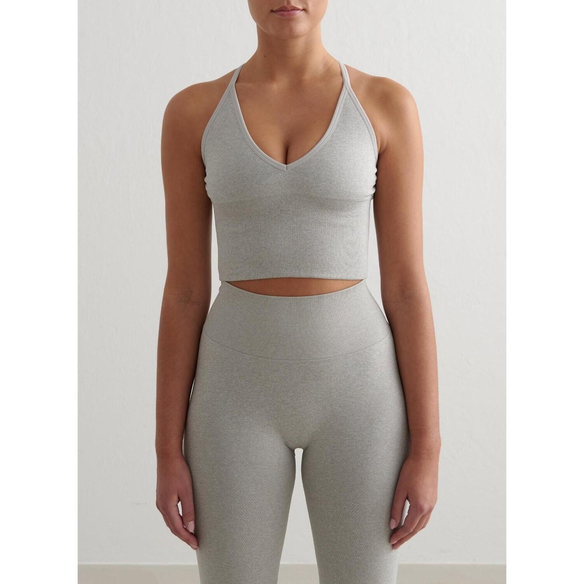 Aim'n - Femme Soutien-gorge De Sport Sans Couture Dos Croisé Bralette Gris Mélangé - Brassière - Gris - Decathlon