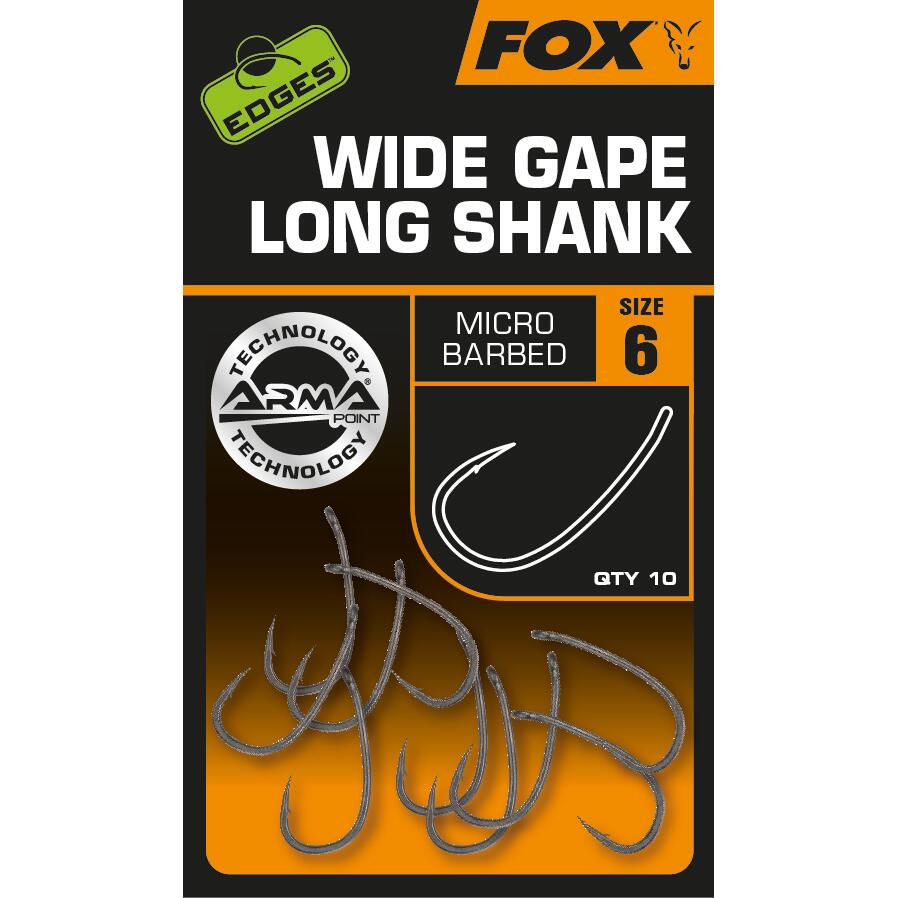 Set van 10 haken Fox Edges Supe Wide Gape Long Shank 2/4