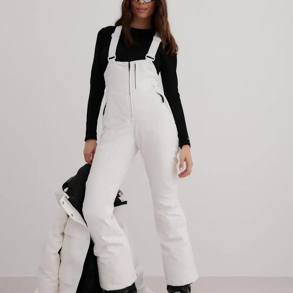 Women's Ski Bib Pants Waterproof Padded Stretch Vermont Off White