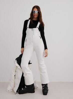 Damen Latzhose Gepolstert Wasserdicht Atmungsaktiv Schneefang Off-White