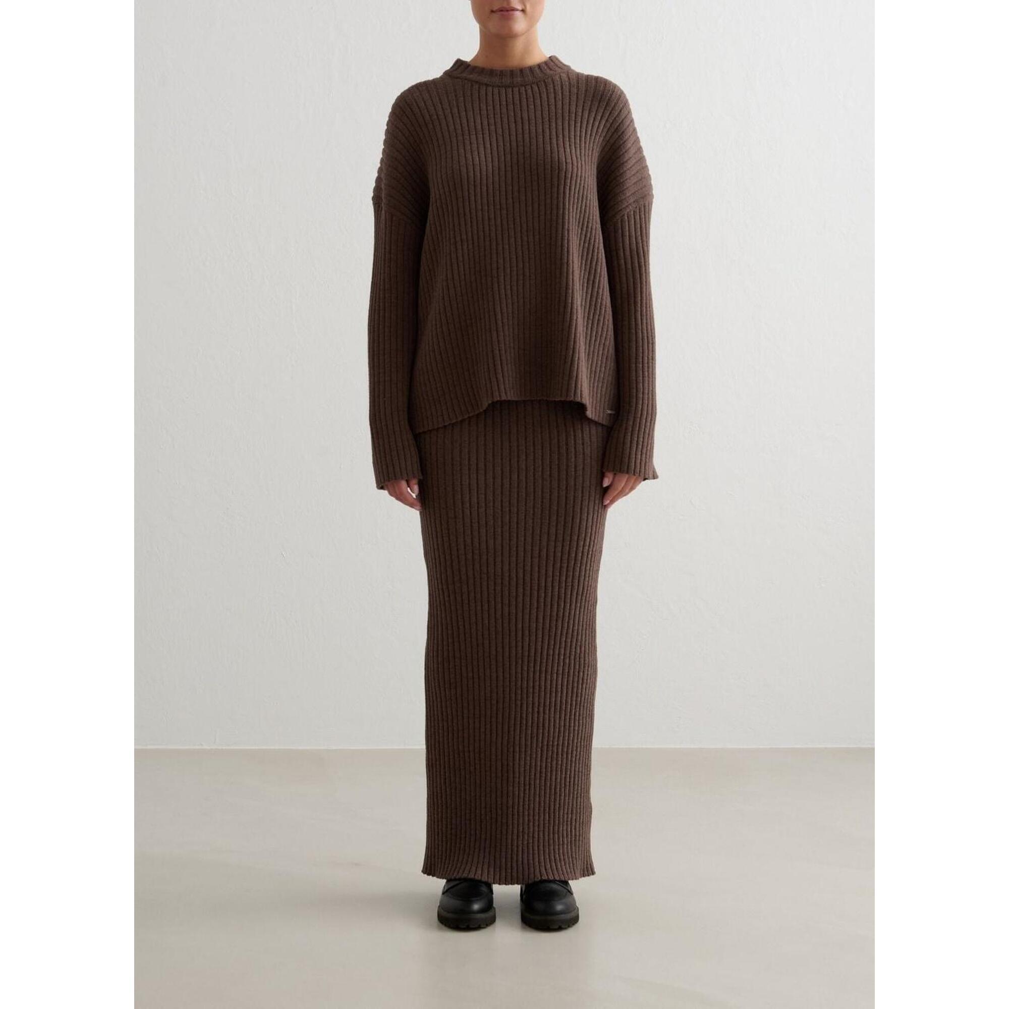 Aim'n - Femme Jupe Longue Maille Côtelée Extensible Marron - Jupette - Marron - Decathlon