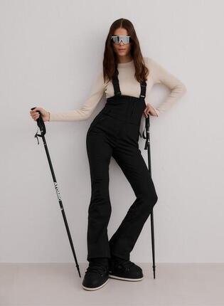 Damen Ski Latzhose Wasserdicht 3-lagig Atmungsaktiv Schneefang Schwarz