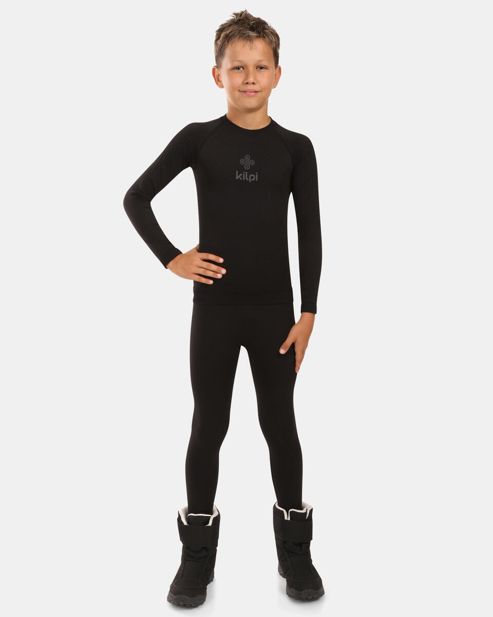 T-shirt thermique sans coutures Kilpi Nathan-JB garçon, manches longues, noir 3/4