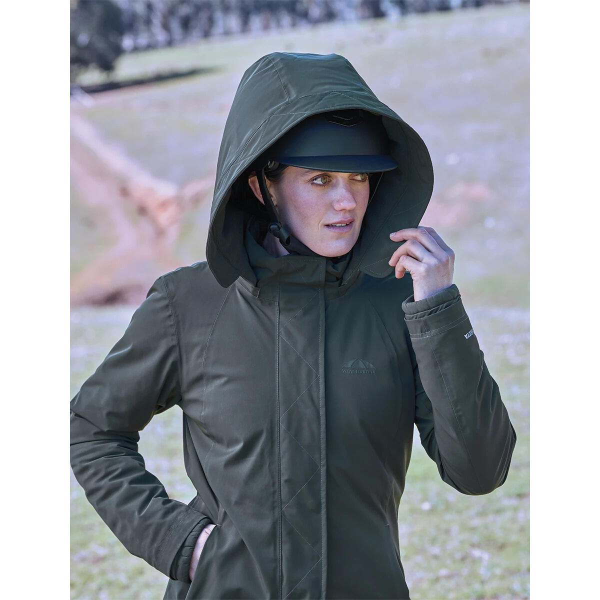 Damen lange wasserfeste Reitjacke Weatherbeeta 2/5