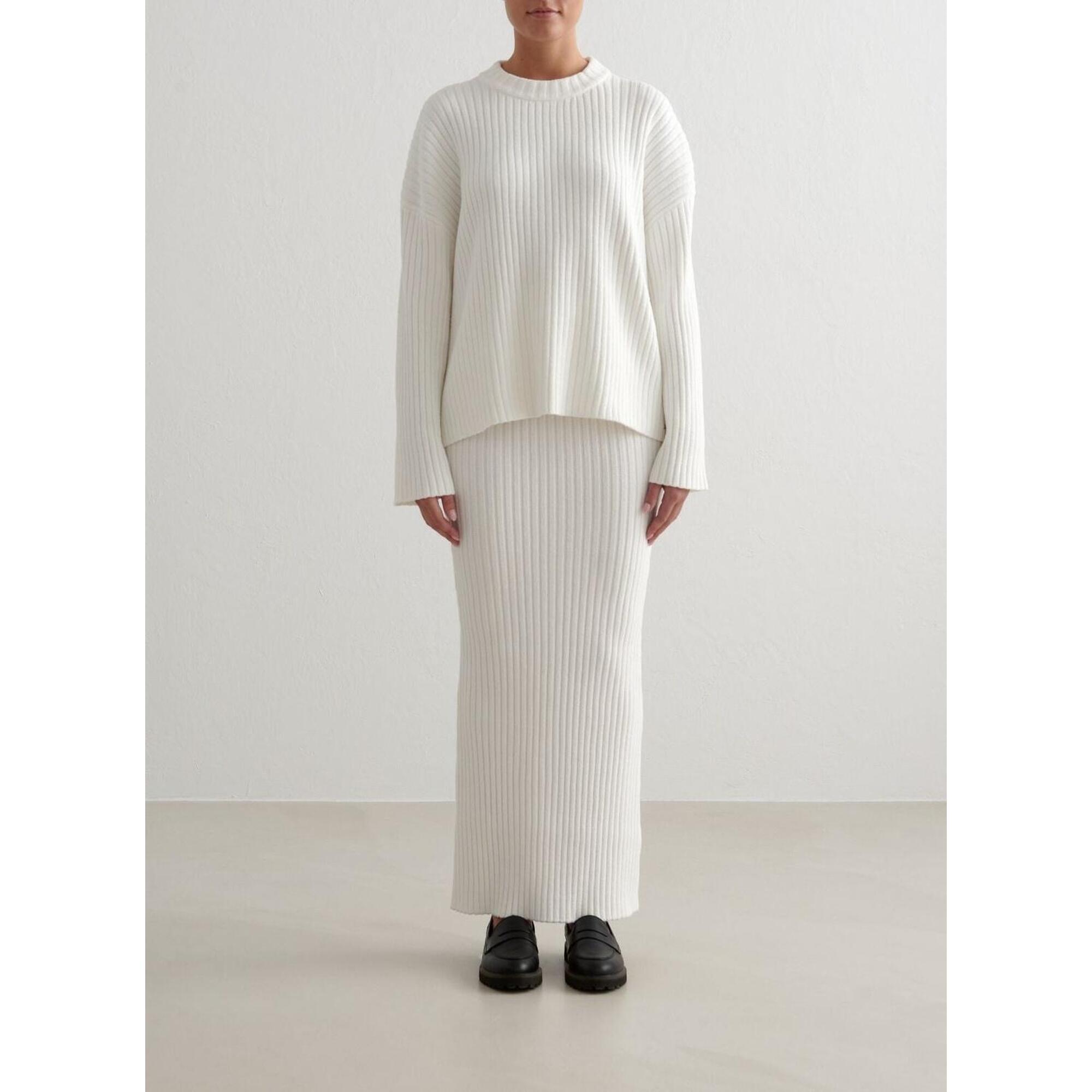 Aim'n - Femme Jupe Longue Maille Côtelée Extensible Blanc D'Amande - Jupette - Blanc - Decathlon