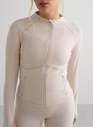 Damen Zip-Jacke Atmungsaktiv Dehnbar Long Sleeve Daumenlöcher Sculpting Clay