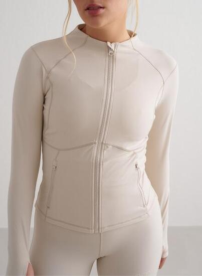 Damen Zip-Jacke Atmungsaktiv Dehnbar Long Sleeve Daumenlöcher Sculpting Clay