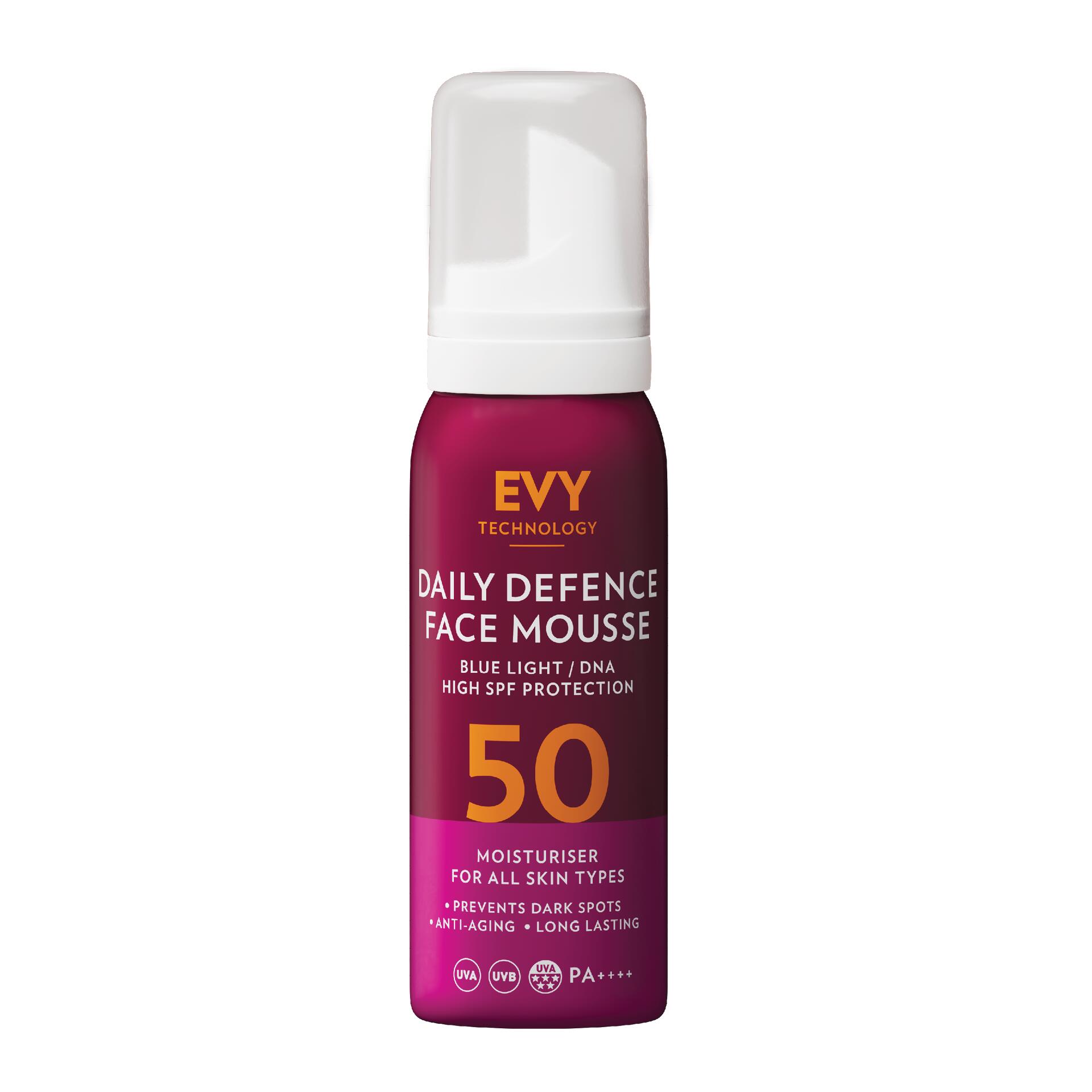 EVY TECHNOLOGY EVY Mousse viso Daily Defense SPF 50 – 75 ml (Skin Cancer Awareness)