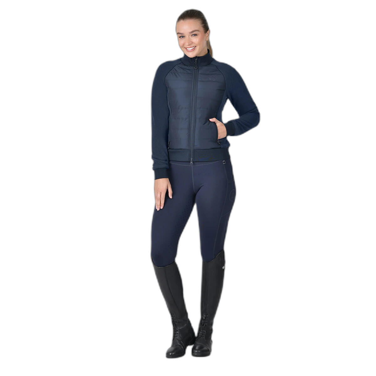 Dublin - Veste Équitation Full Zip Femme Dublin Hybrid - Veste De Concours - Bleu - Decathlon