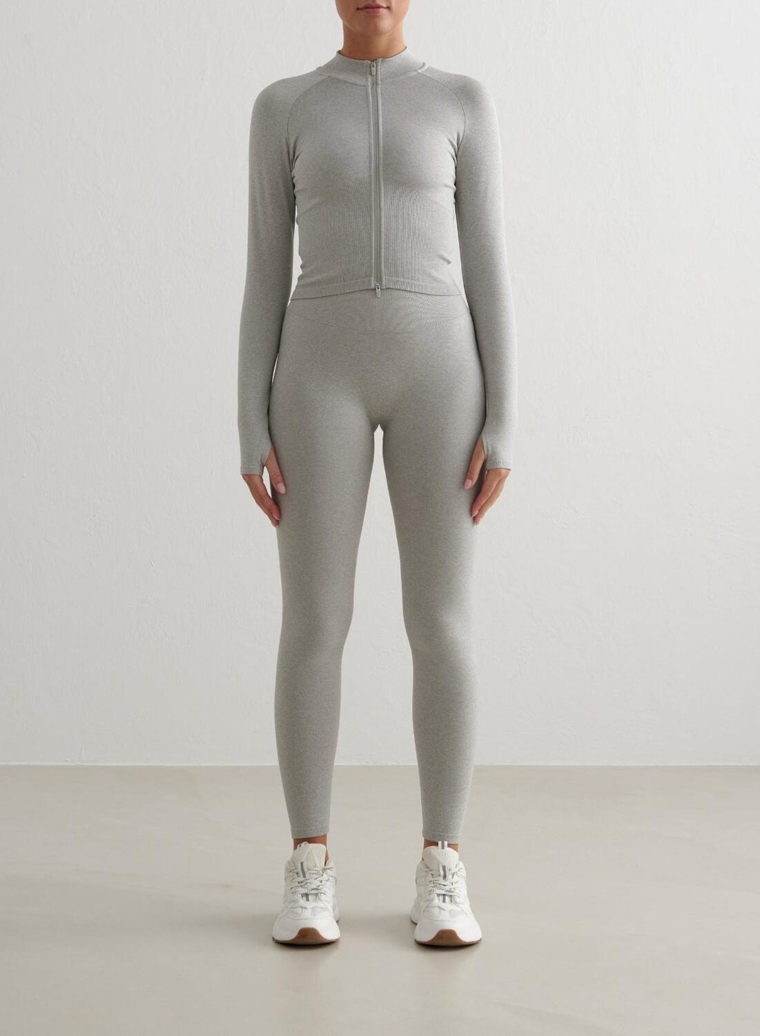 Femme Veste Zippée Sans Couture Respirante Gris Mélangé 3/6