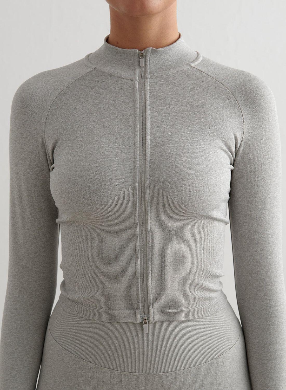 Femme Veste Zippée Sans Couture Respirante Gris Mélangé 5/6