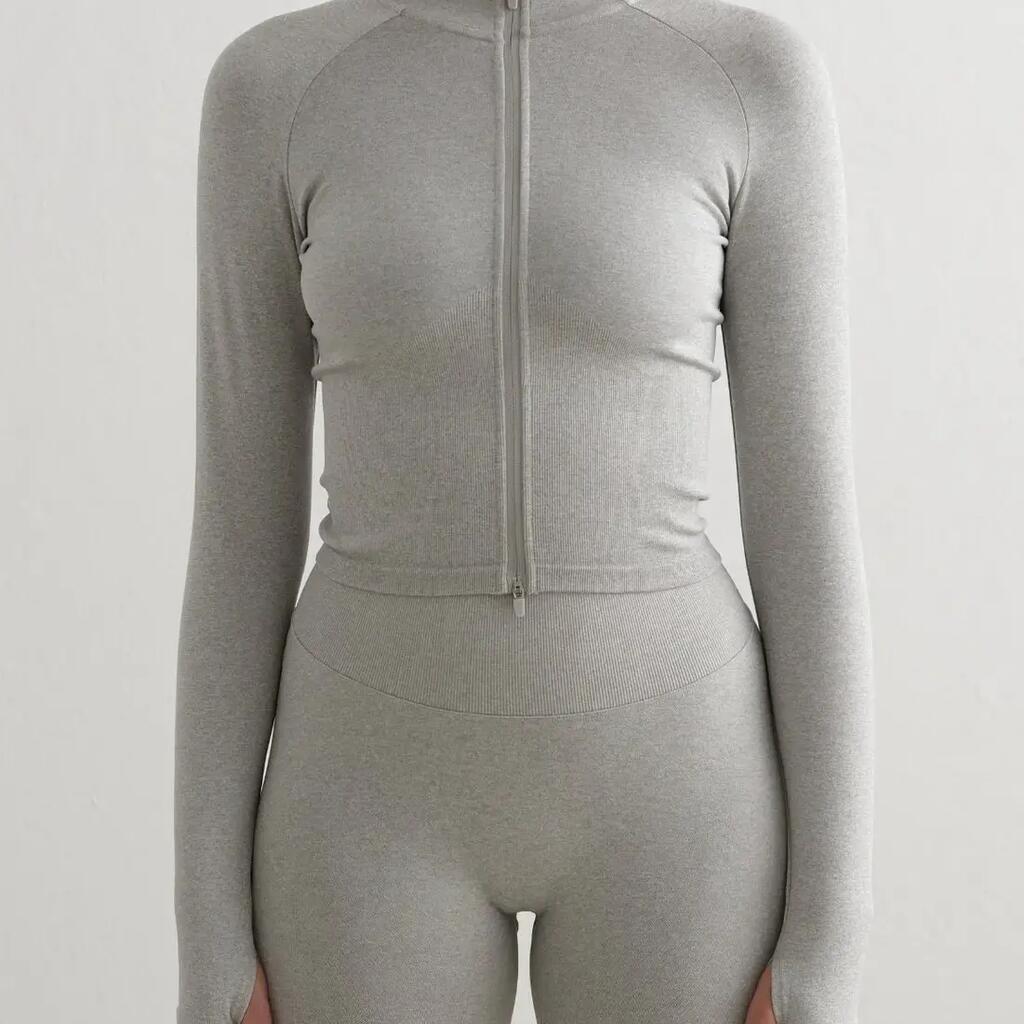 Women's Zip Jacket Long Sleeve Seamless Tight Fit Shape Grey Melange Grey