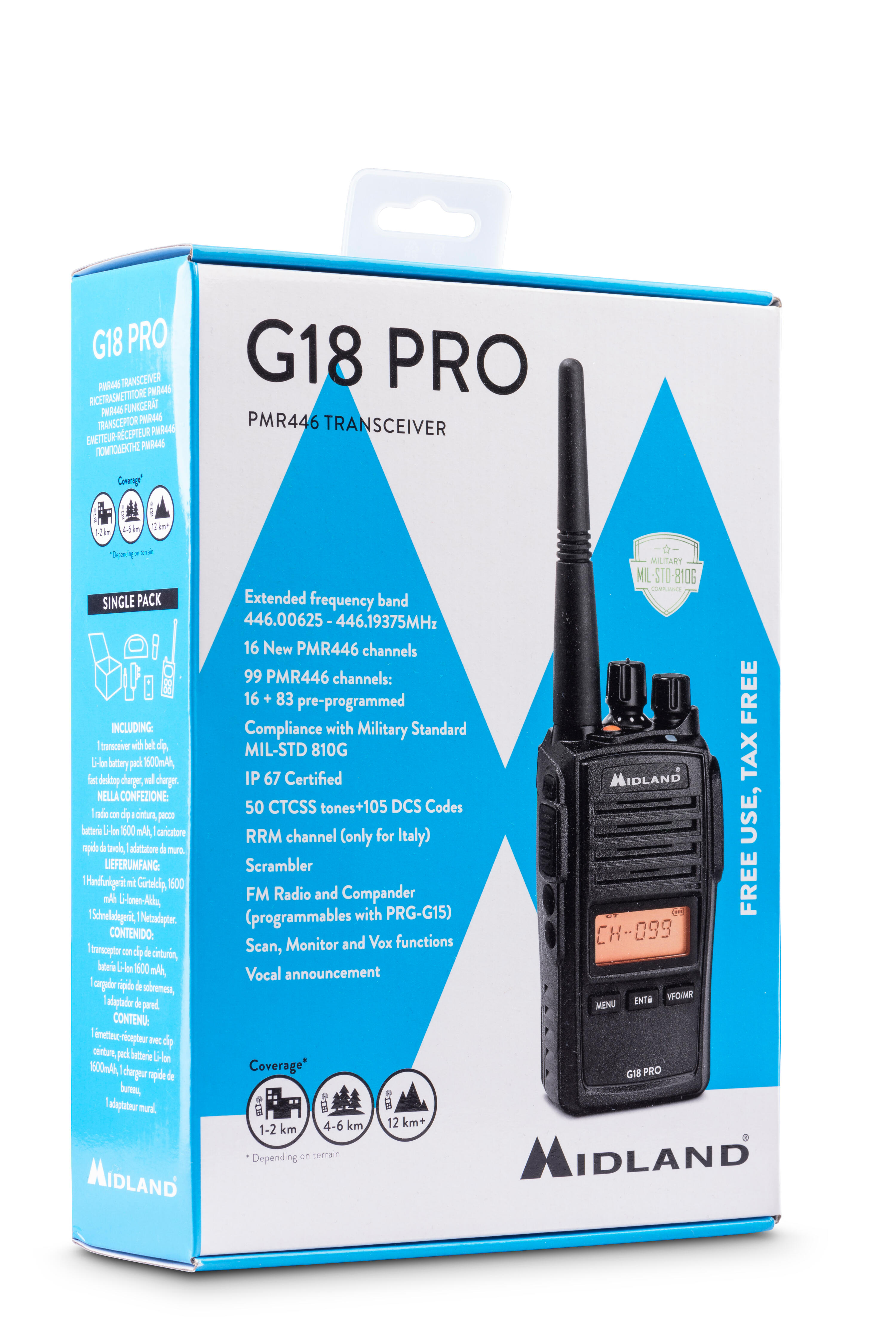 Midland G18 PRO PMR446 Ricetrasmettitore Professionale, IP67, MIL-STD-810G 4/7