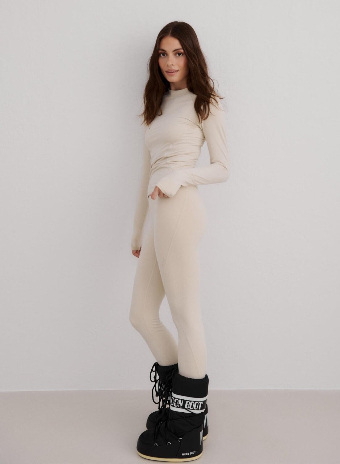 Donna Strato Base Manica Lunga Traspirante Elasticizzata Crema 2/5