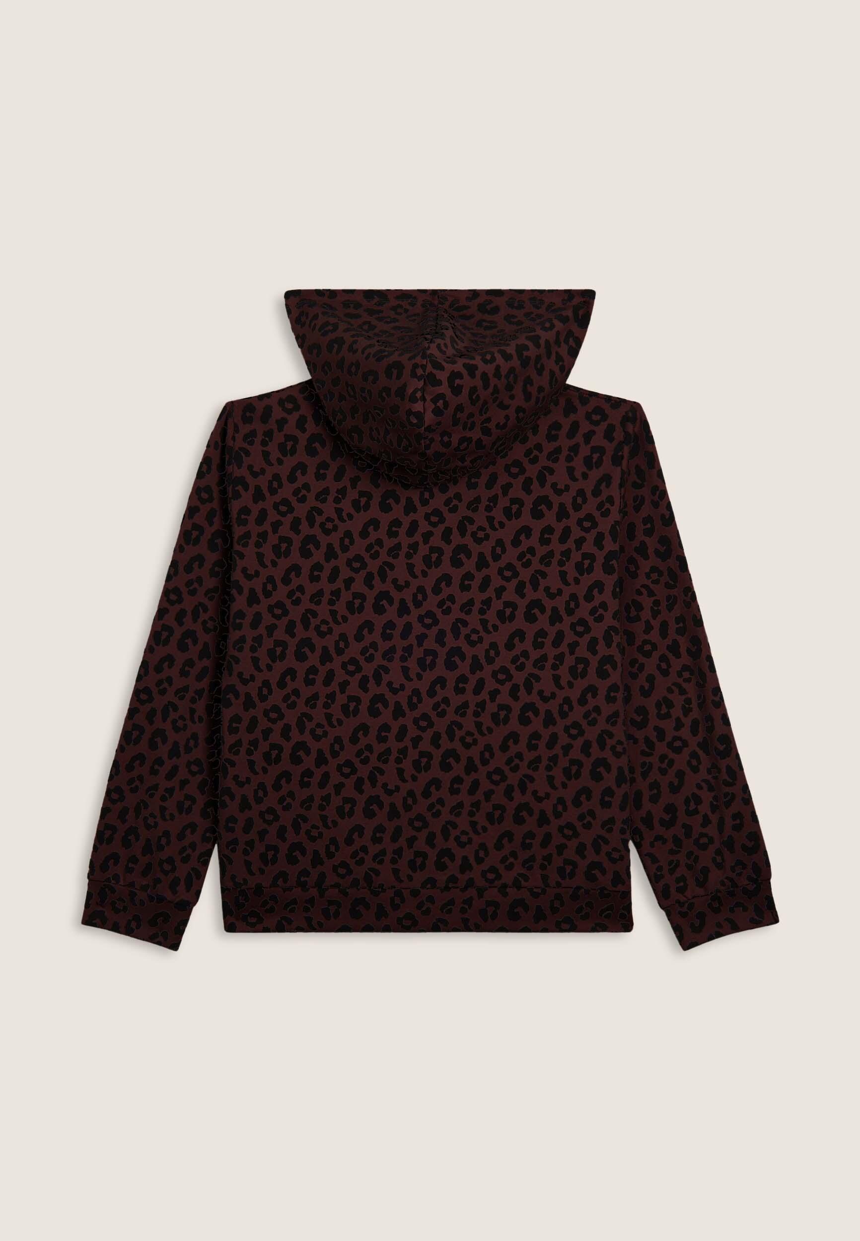Felpa donna leopardata con zip e cappuccio 2/3