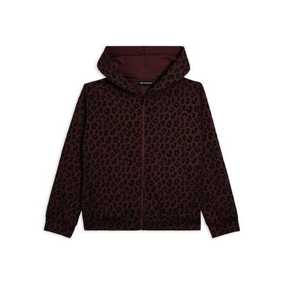 Felpa donna leopardata con zip e cappuccio
