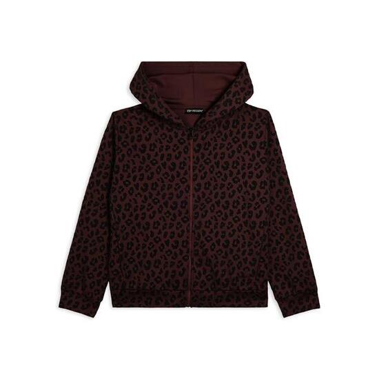 Felpa donna leopardata con zip e cappuccio