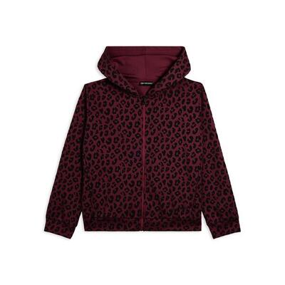 Felpa donna leopardata con zip e cappuccio