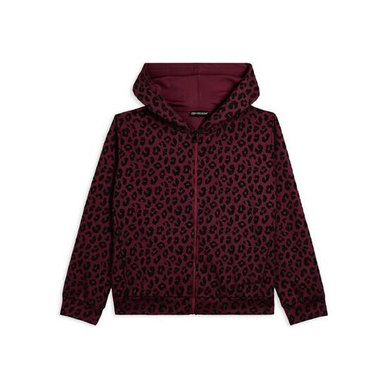 Felpa donna leopardata con zip e cappuccio