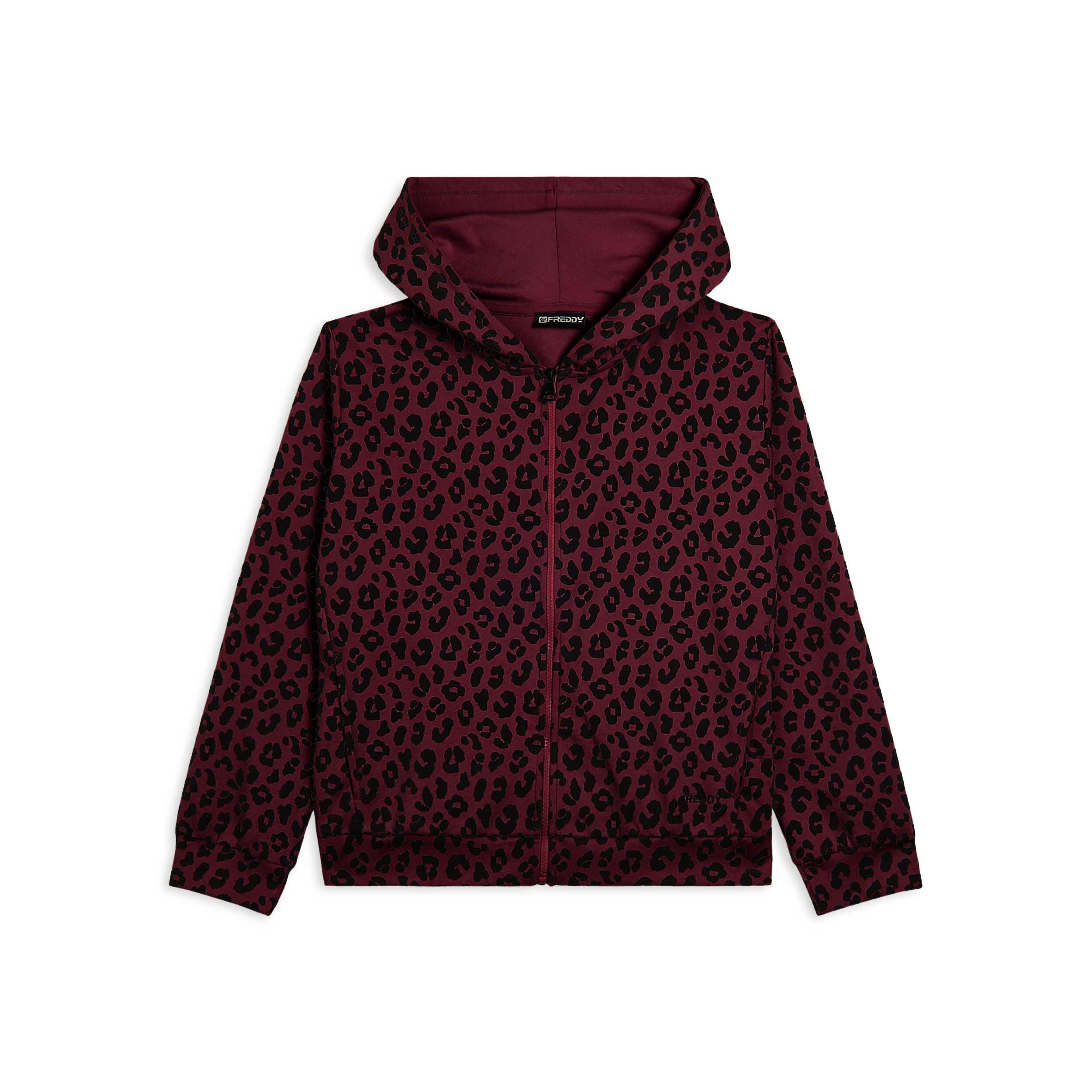 Freddy - Sweat-shirt Pour Femmes Imprimé Léopard Avec Fermeture Zippée Et Capuche - Sweat Zippé - Marron|rouge - Decathlon