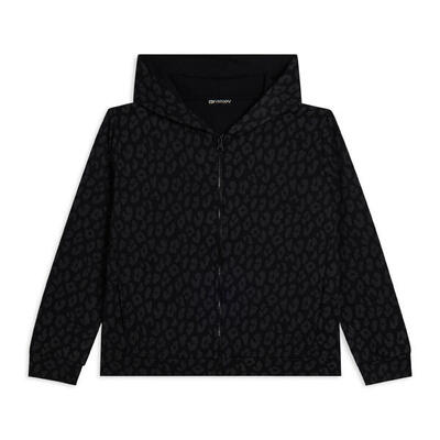 Felpa donna leopardata con zip e cappuccio