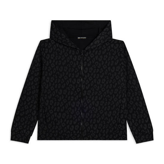 Felpa donna leopardata con zip e cappuccio
