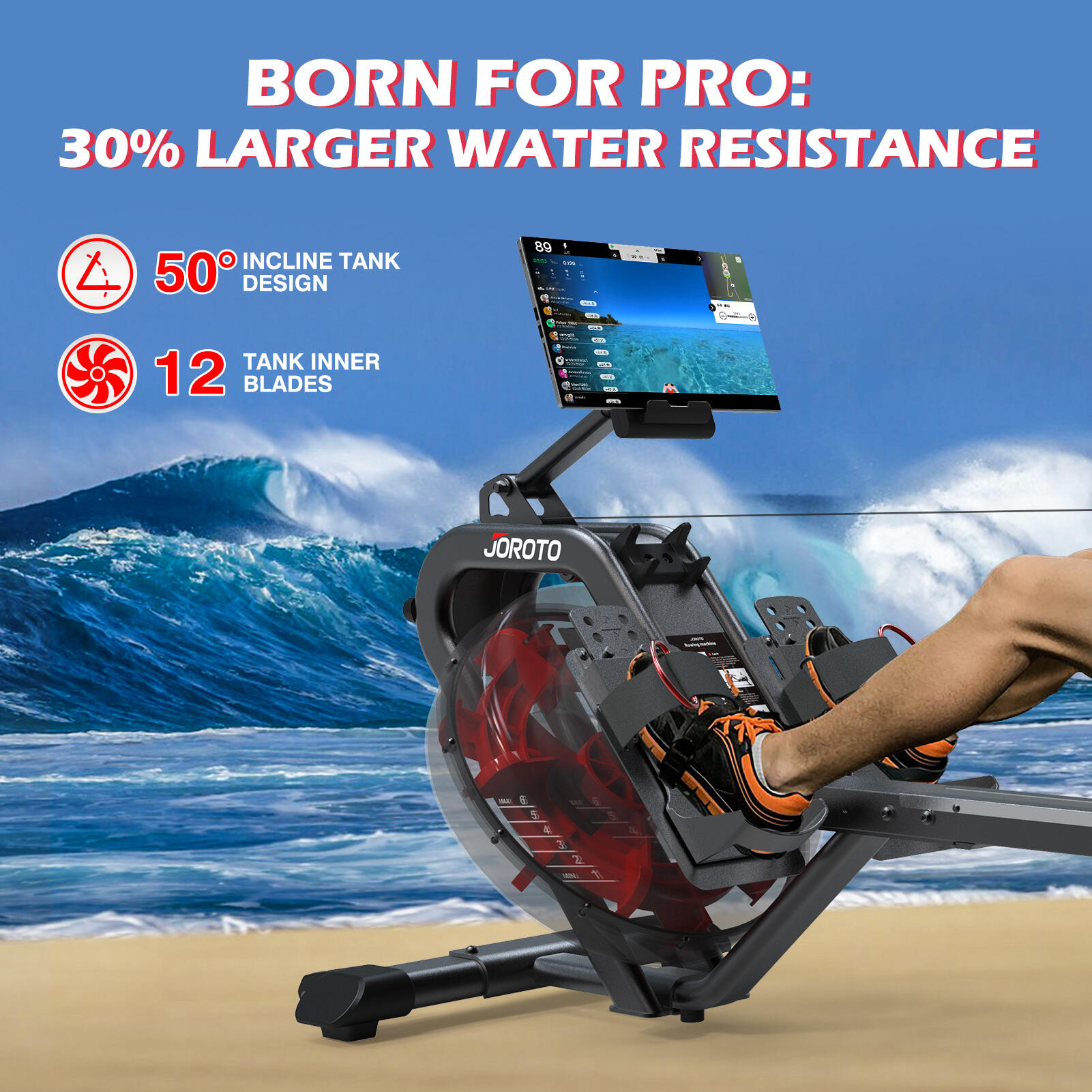 JOROTO Rameur Musculation, Rameur d'appartement à Eau avec Connexion Bluetooth 2/7