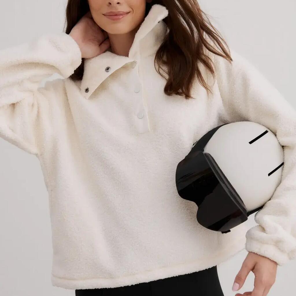 Women's Outdoor Breathable Faux-Fur Lined Polar Fleece Long Sleeve Off White